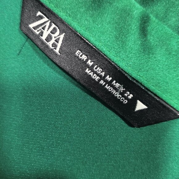 Zara Glamour Chic Collared Satin Effect Wrap Mini Dress Green Women's Medium - Picture 7 of 9